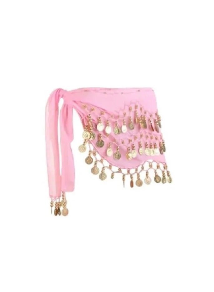 وحزام الرقص المصري للخصر للرقص الشرقي مع عملات معدنية متدلية لون بينك - Image 2